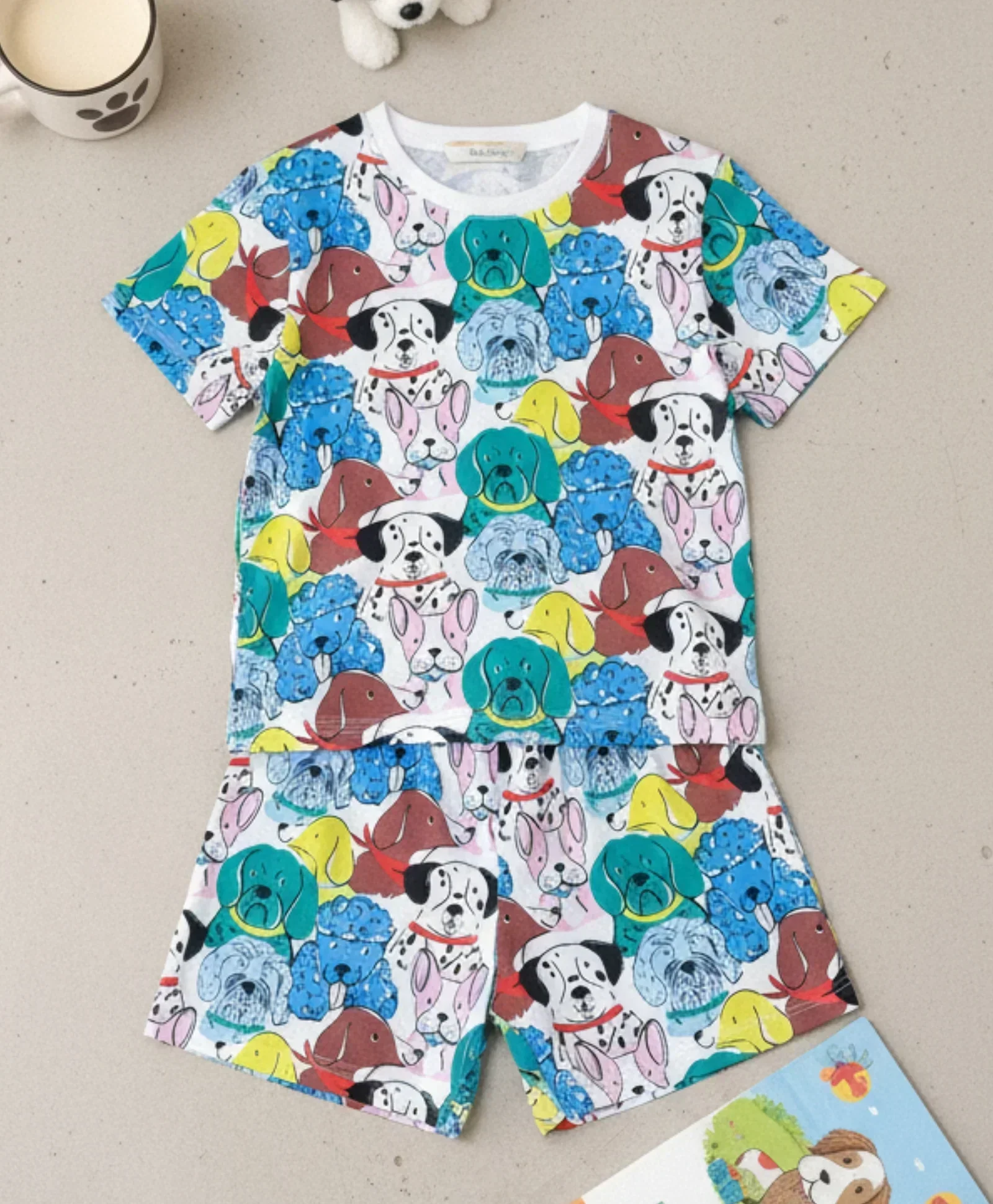 DOGS PRINT GIRLS SLEEPWEAR SHORT SET - WHITE - Image 7