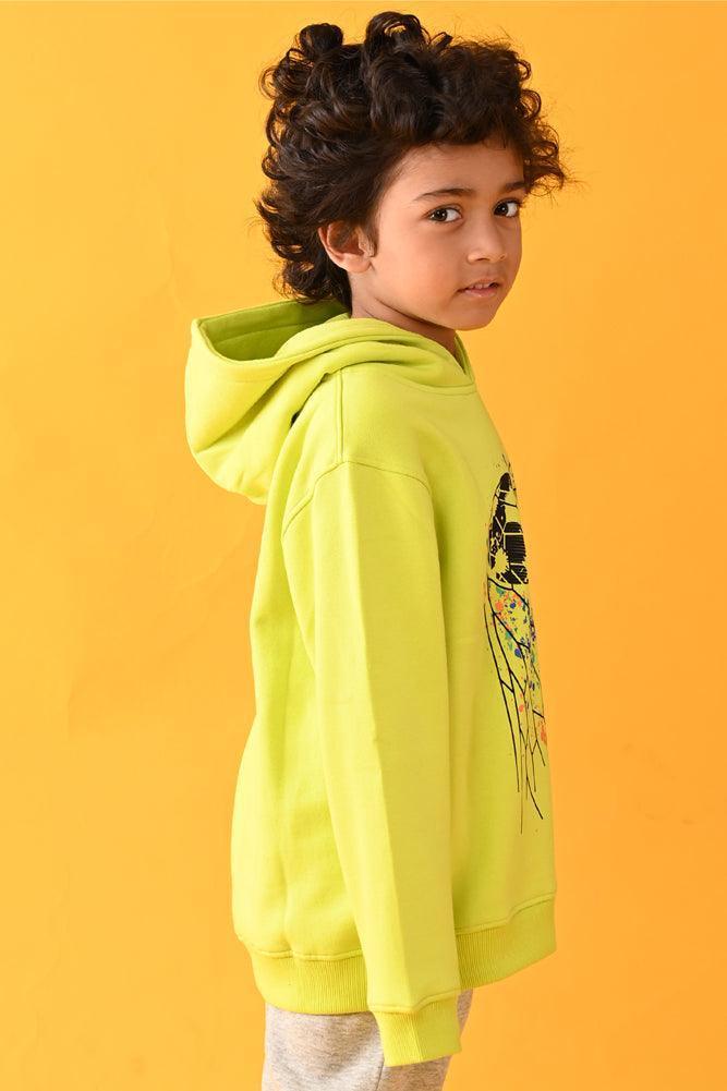 FOOTBALL FLEECE HOODIE -  LIME GREEN - Image 3
