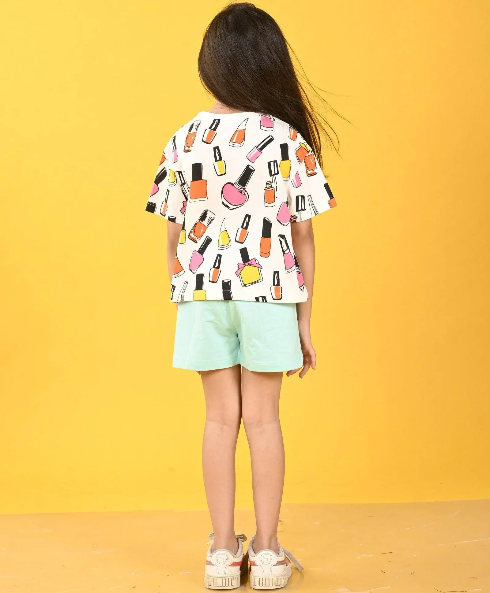 NAIL PAINT AQUA GIRLS SHORTS SET - PINK/AQUA - Image 3