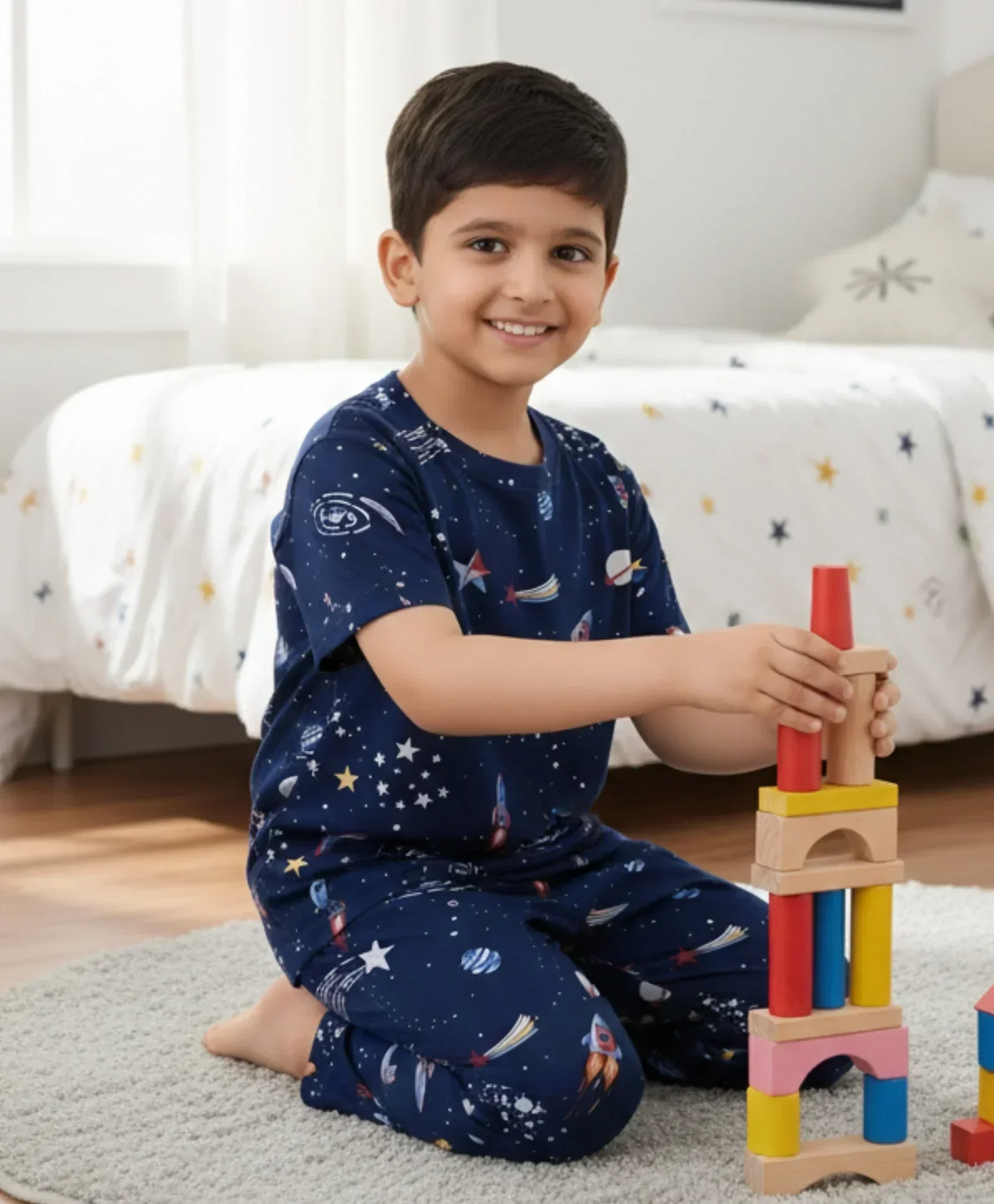 SOLAR DREAMS SHORT SLEEVE PYJAMA SET - BLUE - Image 5