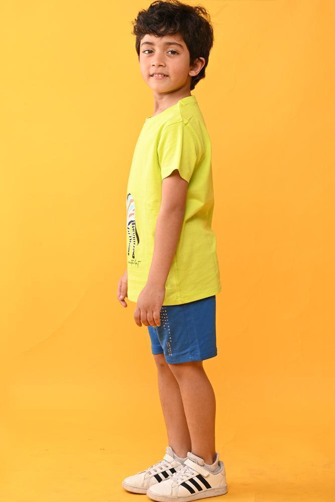 ZEBRA BLUE SUMMER SHORTS SET -LIME/BLUE - Image 3